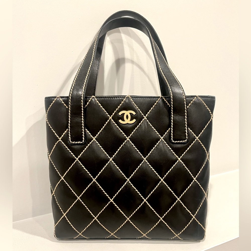 Chanel Black Wild Stitch Quilted Leather Tote